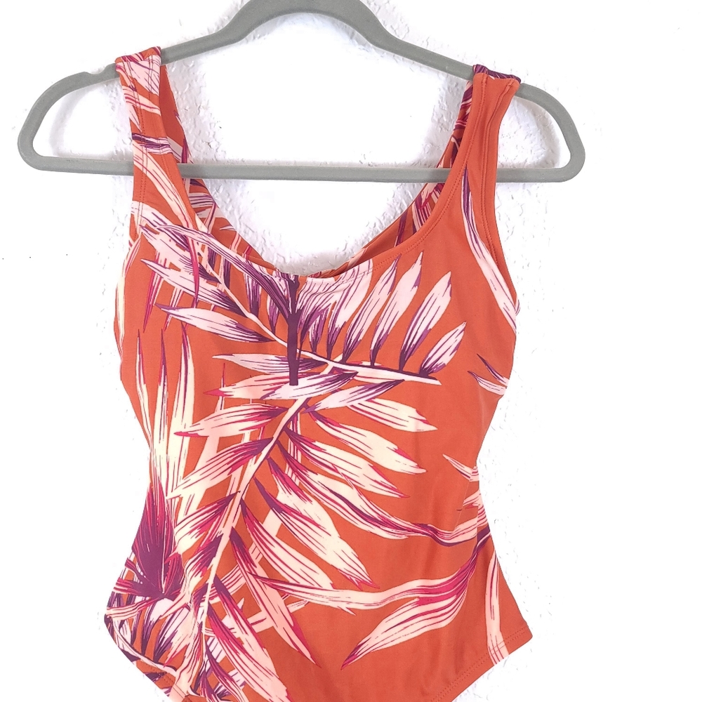 Kona Sol Tropical Palm Orange One-piece Swimsuit - Picture 4 of 10
